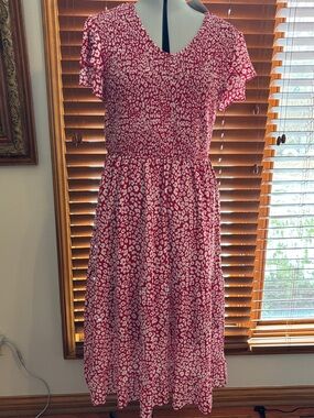 Creation Concepts Red & White Ruffled Sleeve Smocked Bodice Dress Women’s XL NWT